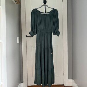 MINKPINK Green Satin Off-the-Shoulder Dress